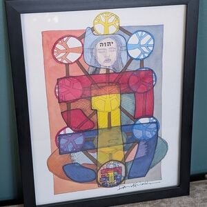 MEDITATING ON THE HOLY NAME by Jewish Artist-David Friedman Signed Vintage Print
